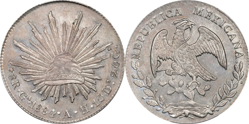 MEXICO. 8 Reales, 1884-Ga AH. Guadalajara Mint. PCGS MS-62.
KM-377.6; DP-Ga69....