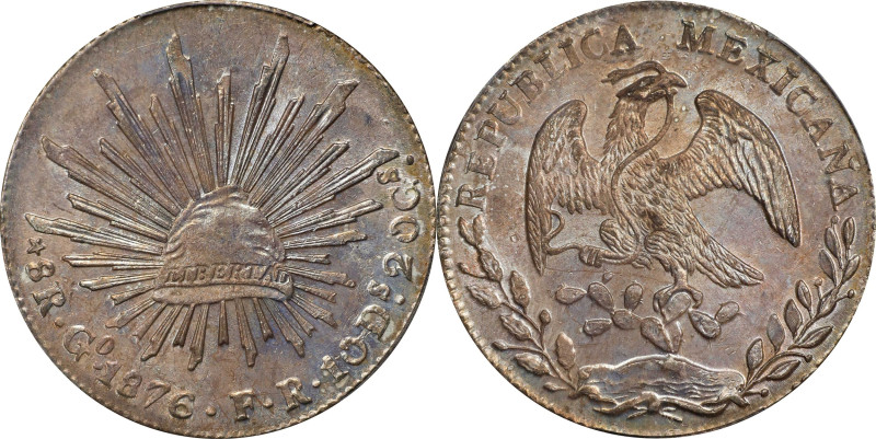 MEXICO. 8 Reales, 1876-Go FR. Guanajuato Mint. PCGS MS-63.
KM-377.8; DP-Go56.
...