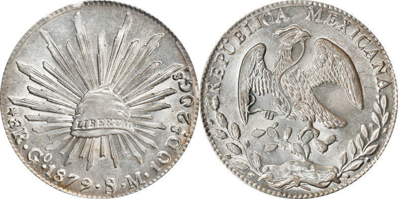 MEXICO. 8 Reales, 1879-Go SM. Guanajuato Mint. PCGS MS-63.
KM-377.8; DP-Go60.
...