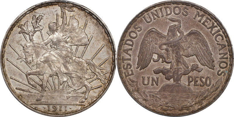 MEXICO. Peso, 1911. Mexico City Mint. PCGS AU-55.
KM-453. Variety with long ray...