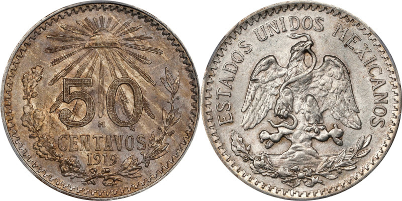 MEXICO. 50 Centavos, 1919-M. Mexico City Mint. PCGS MS-62.
KM-446. First type (...