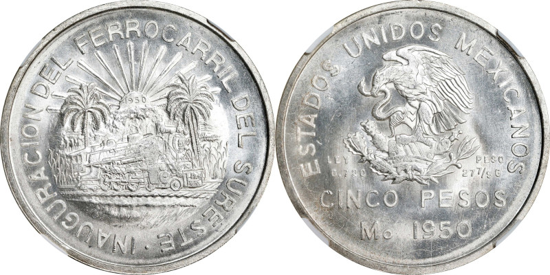 MEXICO. 5 Pesos, 1950-Mo. Mexico City Mint. NGC MS-65.
KM-466.

Estimate: $80...