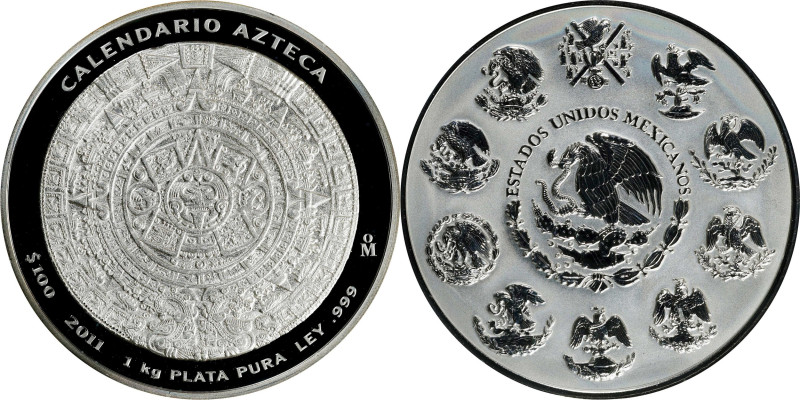 MEXICO. 1 Kilogram "Aztec Calendar" Silver 100 Pesos, 2011. GEM PROOF.
KM-921. ...