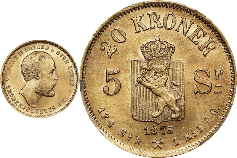 NORWAY. 20 Kroner, 1875. Kongsberg Mint. Oscar II. PCGS MS-64.
Fr-15; KM-348.
...