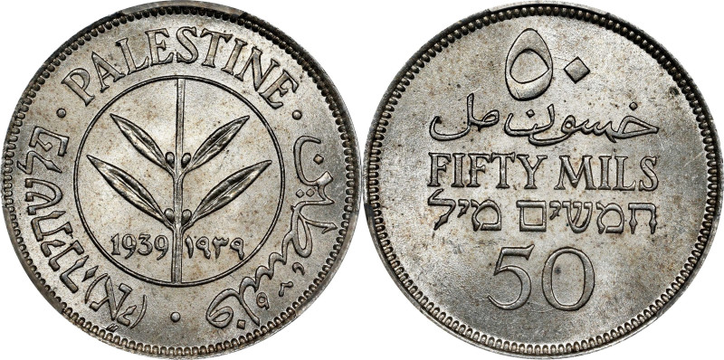 PALESTINE. 50 Mils, 1939. London Mint. George VI. PCGS MS-64.
KM-6; Prid-14.
...