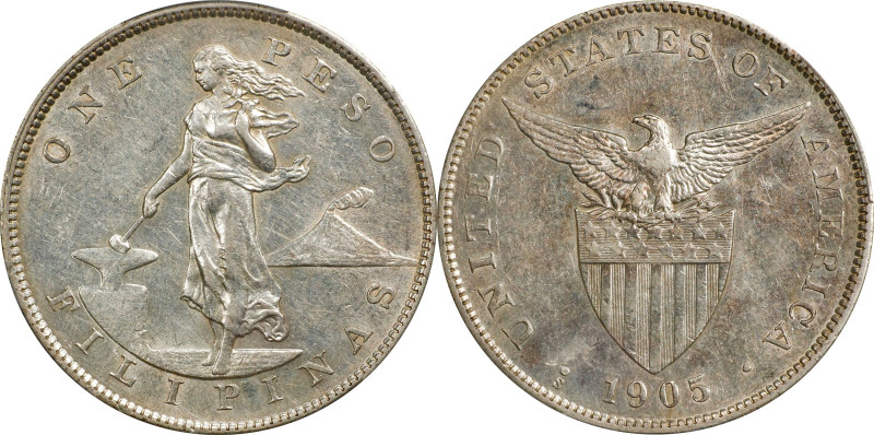 PHILIPPINES. Peso, 1905-S. San Francisco Mint. PCGS AU-55.
KM-168; Allen-16.06....