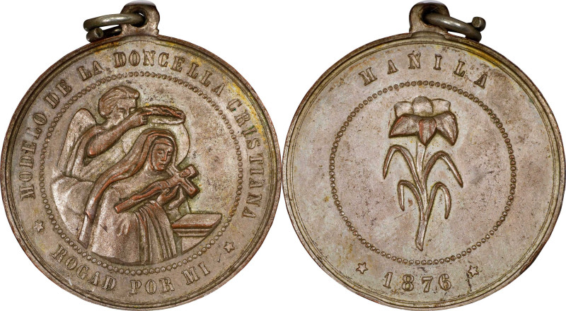 PHILIPPINES. Model of a Christian Maiden Silvered Bronze Medal, 1876. Alfonso XI...