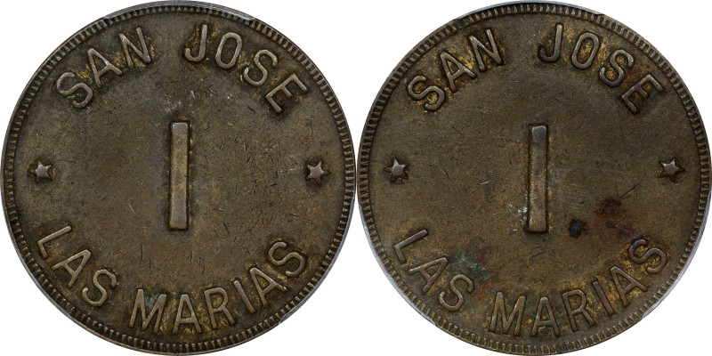 PUERTO RICO. San Jose. Brass Centavo Token, ND (ca. 1880s). PCGS Genuine--AU Det...