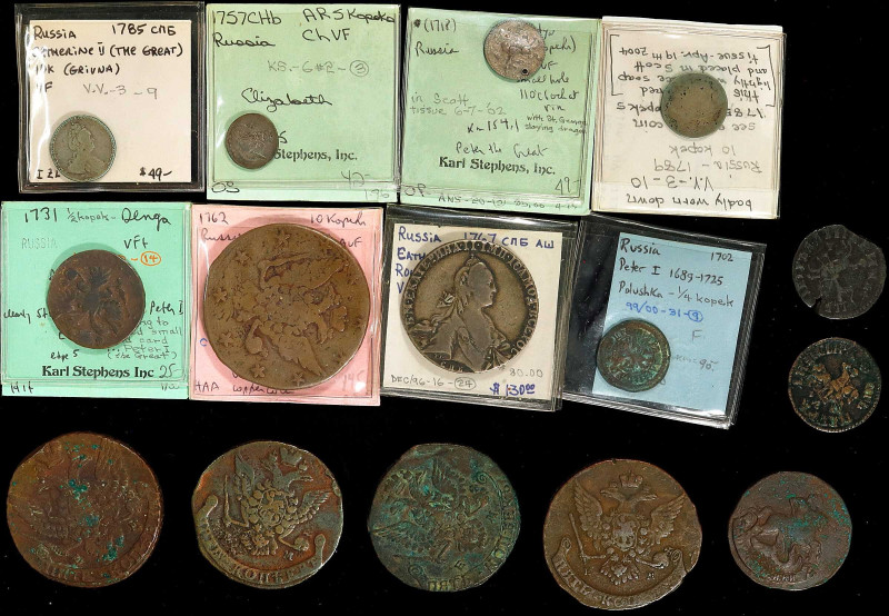 RUSSIA. Group of Mixed Denominations (15 Pieces), 18th Century. Average Grade: C...