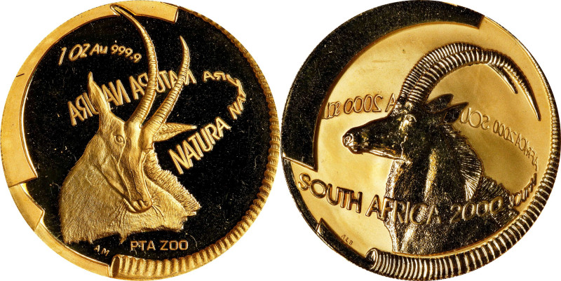 SOUTH AFRICA. Gold Ounce Natura (100 Rand), 2000. Natura Series: Ibex. GEM PROOF...