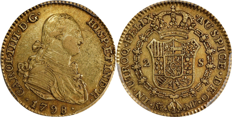 SPAIN. 2 Escudos, 1798-M MF. Madrid Mint. Charles IV. PCGS AU-50.
Fr-296; KM-43...