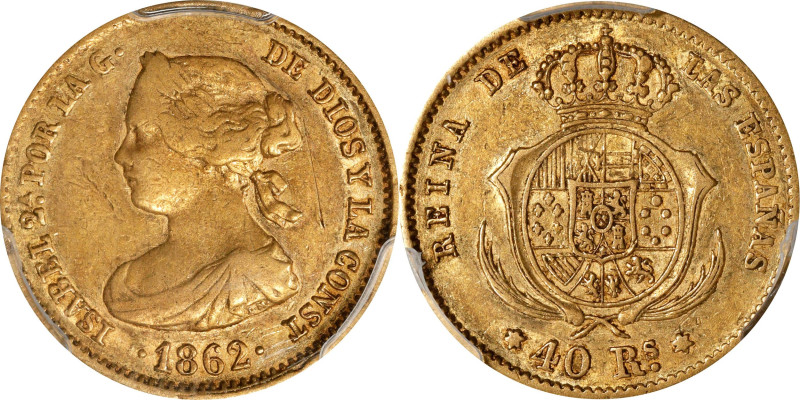 SPAIN. 40 Reales, 1862. Madrid Mint; mm: six-pointed star. Isabella II. PCGS Gen...