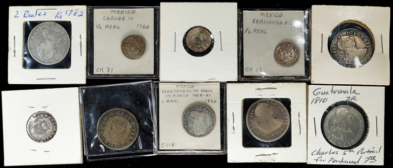 SPANISH COLONIAL. Mixed Date and Mint Pillar and Portrait Minors (10 pieces), 17...