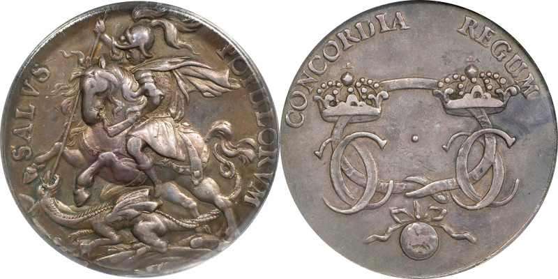 SWEDEN. Karl XI/Investiture as Knight of the Garter Silver Medal, 1669. PCGS EF-...