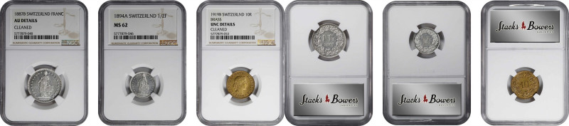 SWITZERLAND. Trio of Mixed Denominations (3 Pieces), 1887-1919. All NGC Certifie...