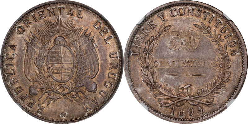 URUGUAY. 50 Centesimos, 1894. Buenos Aires Mint. NGC MS-62.
KM-16.

Estimate:...