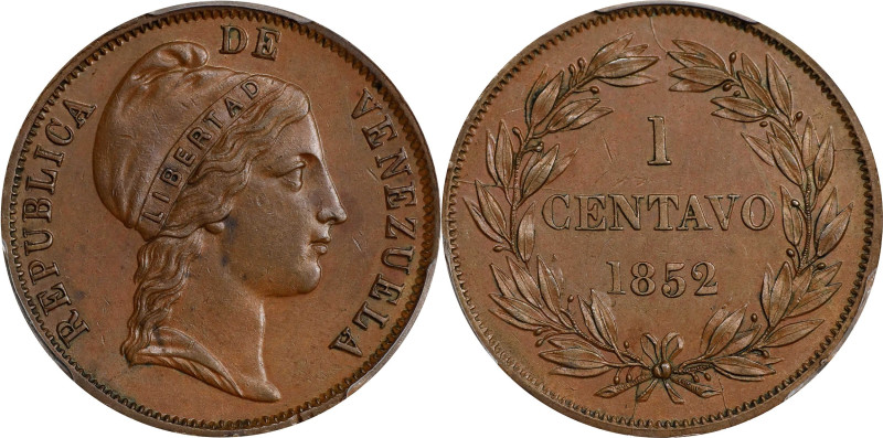 VENEZUELA. Centavo, 1852. London Mint. PCGS AU-58.
KM-Y-6.

Estimate: $100.00...