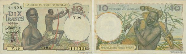 Country : FRENCH WEST AFRICA (1895-1958) 
Face Value : 10 Francs 
Date : 06 janv...