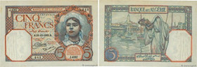 Country : ALGERIA 
Face Value : 5 Francs 
Date : 21 octobre 1933 
Period/Province/Bank : Banque de l'Algérie 
Catalogue reference : P.77a 
Additional ...