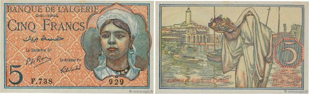 Country : ALGERIA 
Face Value : 5 Francs 
Date : 02 octobre 1944 
Period/Provinc...