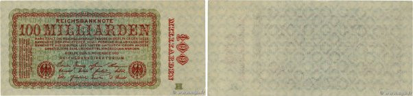 Country : GERMANY 
Face Value : 100 Milliarden Mark 
Date : 05 novembre 1923 
Pe...