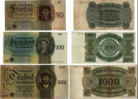Country : GERMANY 
Face Value : 50, 100 et 1000 Reichsmark Lot 
Date : 11 octobre 1924 
Period/Province/Bank : Reichsbanknote 
Catalogue reference : P...