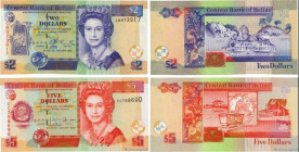 Country : BELIZE 
Face Value : 2 et 5 Dollars Lot 
Date : 1999-2002 
Period/Province/Bank : Central Bank of Belize 
Catalogue reference : P.60a et P.6...