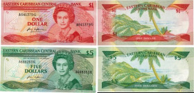 Country : CARIBBEAN  
Face Value : 1 et 5 Dollars Lot 
Date : (1985-1988) 
Period/Province/Bank : Eastern Caribbean Central Bank 
Department : Grenade...