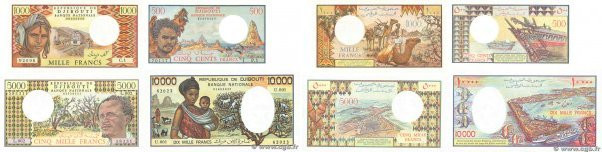 Country : DJIBOUTI 
Face Value : 500, 1000, 5000 et 10000 Francs Lot 
Date : (19...