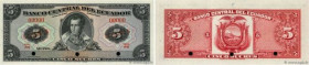 Country : ECUADOR 
Face Value : 5 Sucres Spécimen 
Date : (1956) 
Period/Province/Bank : Banco Central Del Ecuador 
Catalogue reference : P.100s 
Alph...