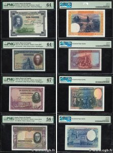 Country : SPAIN 
Face Value : 25, 50 et 100 Pesetas Lot 
Date : 1925-1935 
Perio...
