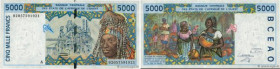 Country : WEST AFRICAN STATES 
Face Value : 5000 Francs 
Date : 2002 
Period/Province/Bank : B.C.E.A.O. 
Department : Côte d'Ivoire 
Catalogue referen...
