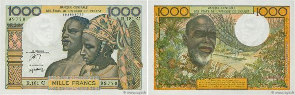 Country : WEST AFRICAN STATES 
Face Value : 1000 Francs 
Date : (1978) 
Period/P...