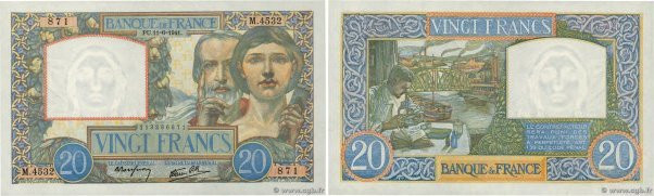 Country : FRANCE 
Face Value : 20 Francs TRAVAIL ET SCIENCE 
Date : 11 juin 1941...