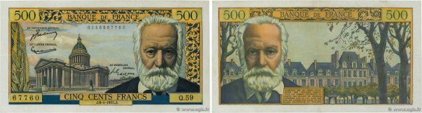 Country : FRANCE 
Face Value : 500 Francs VICTOR HUGO 
Date : 06 janvier 1955 
P...