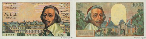 Country : FRANCE 
Face Value : 1000 Francs RICHELIEU 
Date : 07 mars 1957 
Perio...