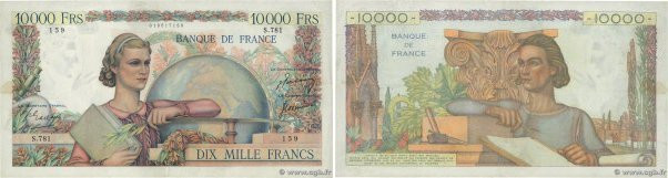 Country : FRANCE 
Face Value : 10000 Francs GÉNIE FRANÇAIS 
Date : 15 juin 1950 ...