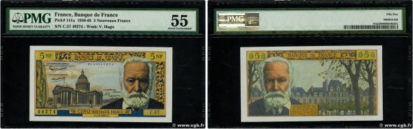 Country : FRANCE 
Face Value : 5 Nouveaux Francs VICTOR HUGO 
Date : 01 juin 196...