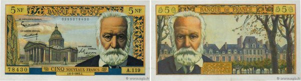 Country : FRANCE 
Face Value : 5 Nouveaux Francs VICTOR HUGO 
Date : 06 mai 1964...
