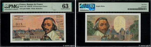 Country : FRANCE 
Face Value : 10 Nouveaux Francs RICHELIEU 
Date : 07 avril 196...