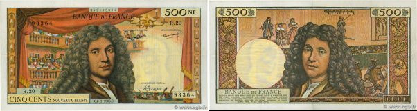 Country : FRANCE 
Face Value : 500 Nouveaux Francs MOLIÈRE 
Date : 08 janvier 19...