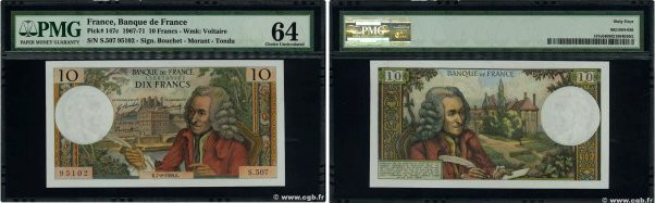 Country : FRANCE 
Face Value : 10 Francs VOLTAIRE 
Date : 07 août 1969 
Period/P...