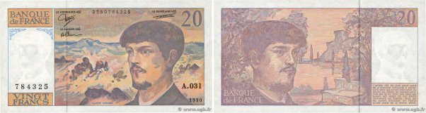 Country : FRANCE 
Face Value : 20 Francs DEBUSSY à fil de sécurité 
Date : 1990 ...