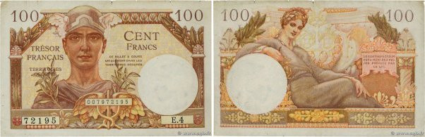 Country : FRANCE 
Face Value : 100 Francs TRÉSOR FRANÇAIS 
Date : 1947 
Period/P...