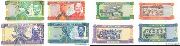 Country : GAMBIA 
Face Value : 5, 10, 25 et 50 Dalasis Lot 
Date : (1996) 
Perio...