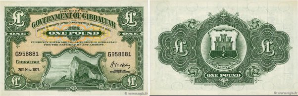 Country : GIBRALTAR 
Face Value : 1 Pound 
Date : 20 novembre 1971 
Period/Provi...