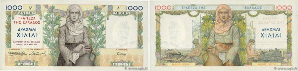 Country : GREECE 
Face Value : 1000 Drachmes 
Date : 01 mai 1935 
Period/Provinc...