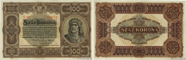 Country : HUNGARY 
Face Value : 100 Korona 
Date : 01 janvier 1920 
Period/Provi...