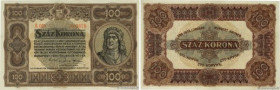 Country : HUNGARY 
Face Value : 100 Korona 
Date : 01 janvier 1920 
Period/Province/Bank : State note of the Ministry of Finance 
Catalogue reference ...