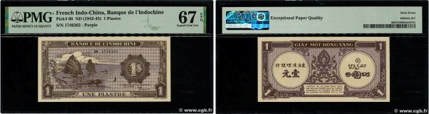 Country : FRENCH INDOCHINA 
Face Value : 1 Piastre violet 
Date : (1943) 
Period...